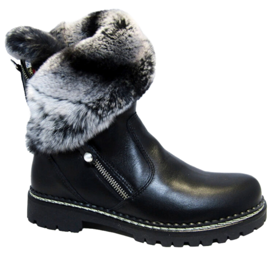 Chinchilla and Leather Black Hiking Boot