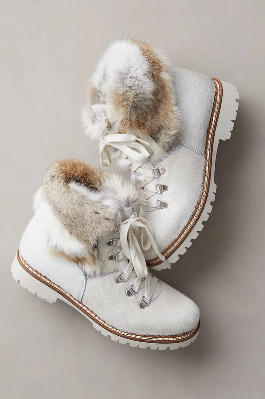 FOREST Wool-Lined Rabbit Fur &Italian Calfskin Hiker Boots